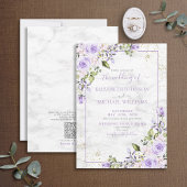 QR Code Lilac Lavender Gold Marble Floral Wedding Einladung