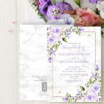 QR Code Lilac Lavender Gold Marble Floral Wedding Einladung<br><div class="desc">Mit diesem trendigen lila Lavendel Aquarell-Design mit Imitaten Carrera Marmorhintergrund, handgeschriebener Schrifttyp und Imitat Goldstaub schaffen Sie die perfekte Hochzeitseinladung. Rett die Kosten für die Stilllegung mit unserem QR-Code auf der Rückseite der Einladung für UAWG- und Hochzeitsdetails. Kontaktieren Sie Designer für passende Produkte. Vielen Dank für die Unterstützung unseres kleinen...</div>