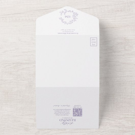 QR-Code Lilac Lavender Leafer Wappen Monogramm All In One Einladung (Außenbereich)
