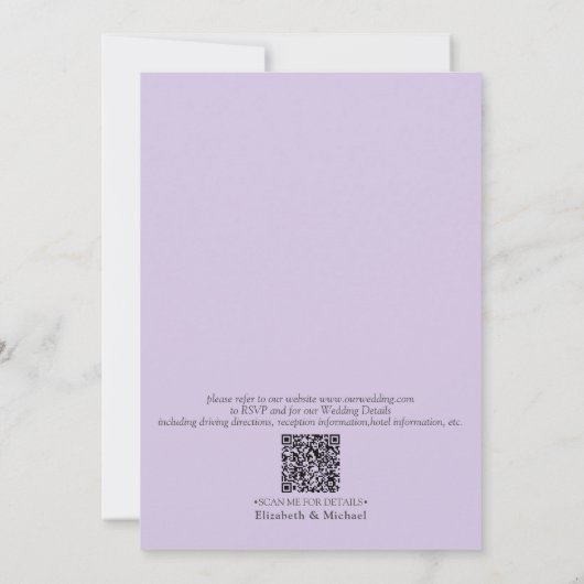 QR Code Lilac Lavender Mauve Script Blumenhochzeit Einladung (Rückseite)