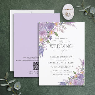 QR Code Lilac Lavender Mauve Script Blumenhochzeit Einladung