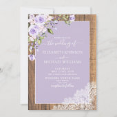 QR Code Lilac Lavender Rustic Wood Lace Wedding Einladung (Vorderseite)