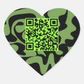 QR Code Lime Green and Black Groovy Squiggles Herz-Aufkleber (Vorderseite)