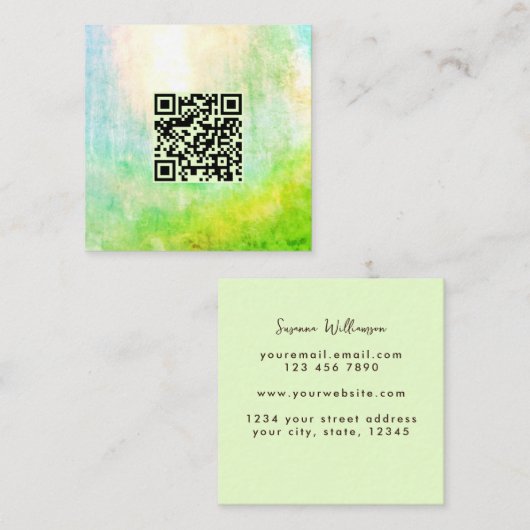 QR-Code Lime Green Classy Einzigartige Abstrakte K Quadratische Visitenkarte (Vorne/Hinten)