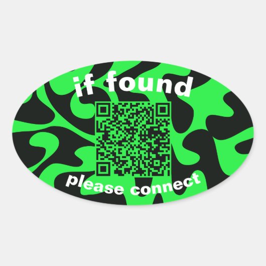 QR Code lime green cute lost found Ovaler Aufkleber (Vorderseite)