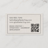 QR Code Linen Monogram Modern Visitenkarte (Rückseite)