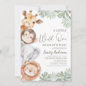 QR Code Little Wild One Safari Animals Baby Shower Einladung (Vorderseite)
