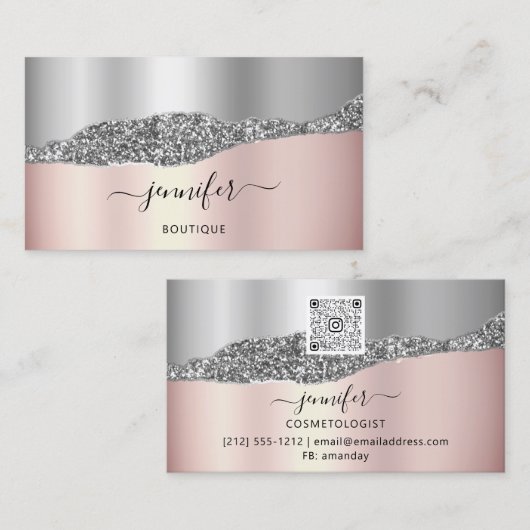 QR-Code Logo Abstrakte Kupfer-Rose Silber Visitenkarte (Vorne/Hinten)