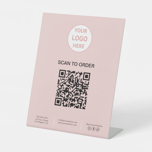 QR-Code-Logo-Backen Pink-Geschäft Sockelschild (Vorderseite)