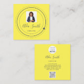 QR-Code-Logo Benutzerdefiniert Foto-Beratung Gelb Quadratische Visitenkarte (Vorne/Hinten)