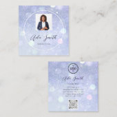 QR-Code-Logo Benutzerdefiniertes Foto Blue Glitzer Quadratische Visitenkarte (Vorne/Hinten)