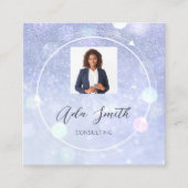 QR-Code-Logo Benutzerdefiniertes Foto Blue Glitzer Quadratische Visitenkarte (Vorderseite)