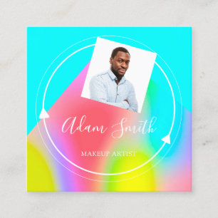 QR-Code-Logo Benutzerdefiniertes Foto Makeup Blau Quadratische Visitenkarte