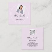 QR-Code-Logo Benutzerdefiniertes Foto Makeup Pink Quadratische Visitenkarte (Vorne/Hinten)