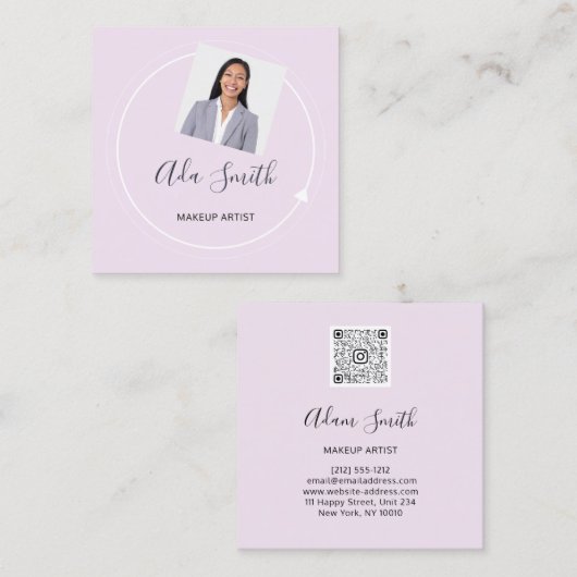 QR-Code-Logo Benutzerdefiniertes Foto Makeup Pink Quadratische Visitenkarte (Vorne/Hinten)