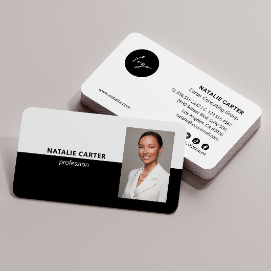 QR CODE Logo Beruflich Foto Portrait BLACK Visitenkarte