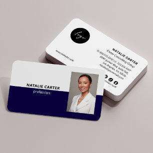 QR CODE Logo Beruflich Foto Portrait NAVY Visitenkarte