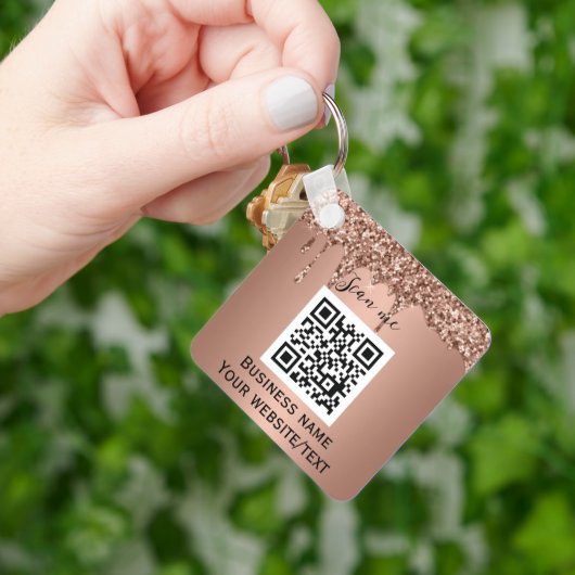 QR-Code-Logo Berufliche Rose Gold Schlüsselanhänger (Hand)