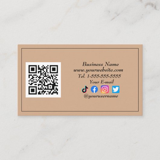 QR-Code-Logo Black Influencer Kraft Visitenkarte (Vorderseite)