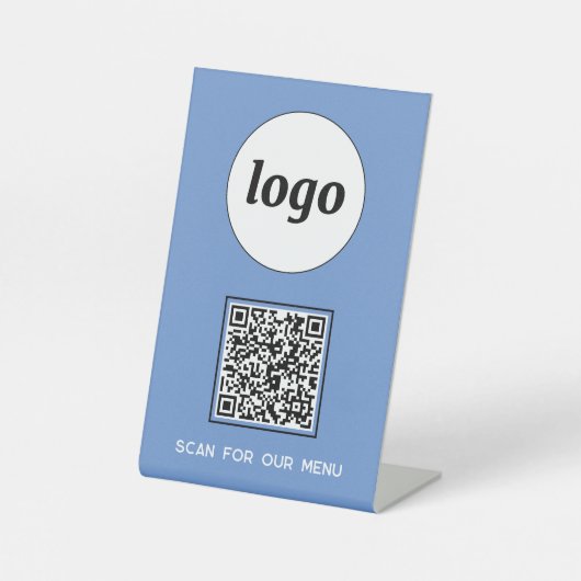 QR-Code-Logo-Business-Scan für Menü blau Sockelschild (Vorderseite)