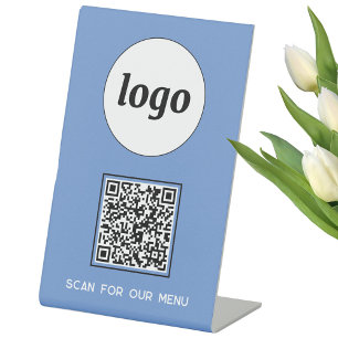 QR-Code-Logo-Business-Scan für Menü blau Sockelschild