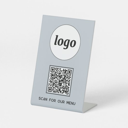 QR Code Logo Business Scan für Menü Light Blue Sockelschild (Vorderseite)