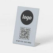 QR Code Logo Business Scan für Menü Light Blue Sockelschild (Vorderseite)