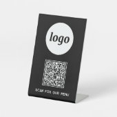 QR Code Logo Business Scan für Menü Schwarz Sockelschild (Vorderseite)
