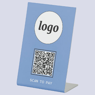 QR Code Logo Business Scan zur Bezahlung von Blue Sockelschild