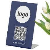 QR Code Logo Business Scan zur Bezahlung von Navy Sockelschild