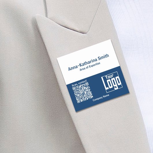 QR-Code Logo Company Expertise Blue White Namensschild