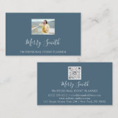 QR-Code-Logo Custom Foto Blue Navy Visitenkarte (Vorne/Hinten)