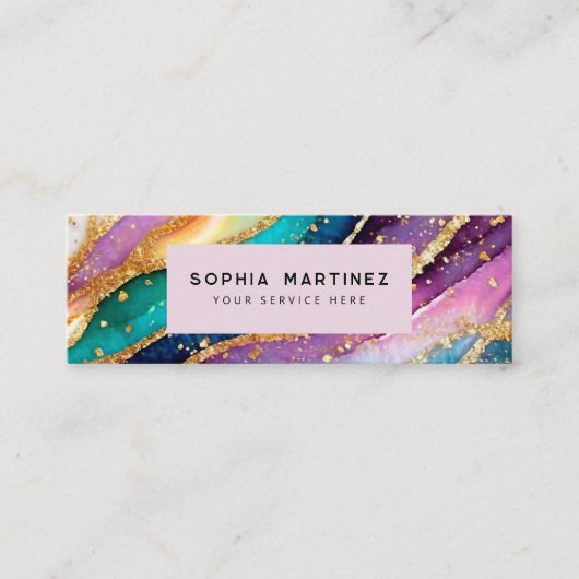 QR Code & Logo Elegant Rainbow Agate gold Glitter Mini Visitenkarte (Vorderseite)