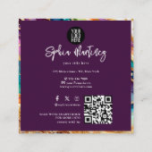 QR Code & Logo Elegant Rainbow Agate gold Glitter Quadratische Visitenkarte (Rückseite)