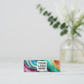 QR-Code & Logo Elegant Regenbogen-Achat Gold Glitt Mini Visitenkarte (Stehend Vorderseite)
