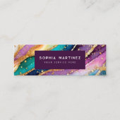 QR-Code & Logo Elegant Regenbogen-Achat Gold-Glitt Mini Visitenkarte (Vorderseite)