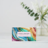 QR-Code & Logo Elegant Regenbogen-Achat Gold Glitt Visitenkarte (Stehend Vorderseite)