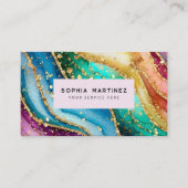 QR-Code & Logo Elegant Regenbogen-Achat Gold Glitt Visitenkarte (Vorderseite)