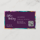 QR-Code & Logo Elegant Regenbogen-Achat Gold-Glitt Visitenkarte (Rückseite)