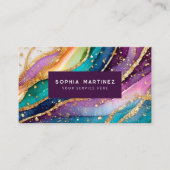 QR-Code & Logo Elegant Regenbogen-Achat Gold-Glitt Visitenkarte (Vorderseite)