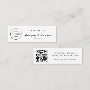 QR Code Logo Elegante Schwarz-Weiß Social Media M Mini Visitenkarte