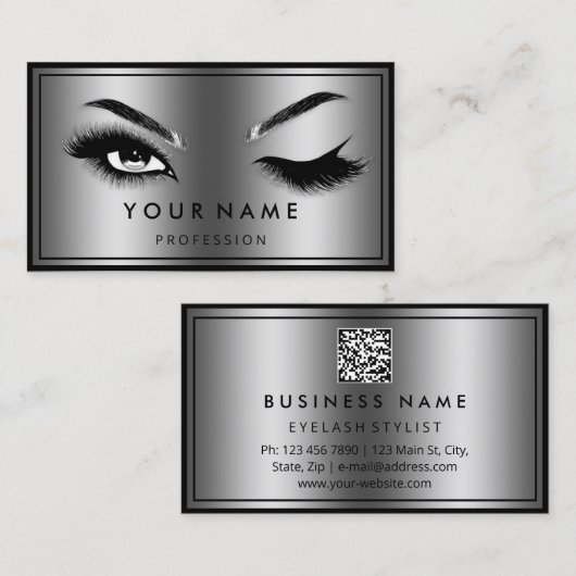 QR-CODE-Logo-Eyelashes Rahmen grau Visitenkarte (Vorne/Hinten)