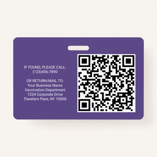 QR-Code Logo-Foto Mitarbeiter-ID Impfpass Lila Ausweis (Rückseite)