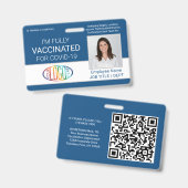 QR-Code Logo Foto Mitarbeiter-ID Impfstoff blau Ausweis (Vorder- & Rückseite)
