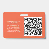 QR-Code Logo Foto Mitarbeiter-ID Impfstoff Orange Ausweis (Rückseite)