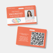 QR-Code Logo Foto Mitarbeiter-ID Impfstoff Orange Ausweis (Vorder- & Rückseite)