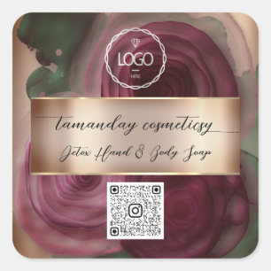 QR-Code Logo Foto Produkt Danke Rosen Burgunderrot Quadratischer Aufkleber