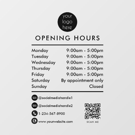 QR-Code-Logo für Geschäftszeiten öffnen Fensteraufkleber (Blatt)