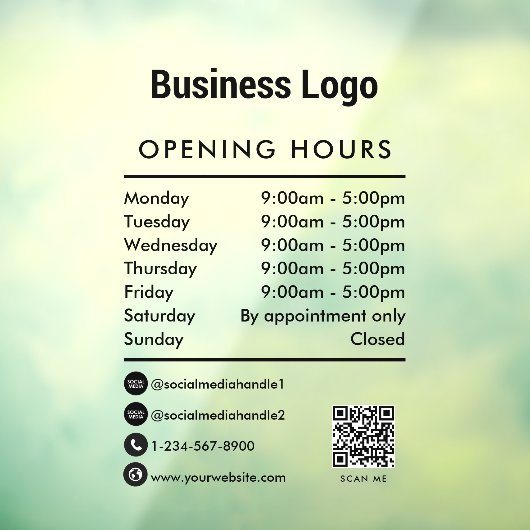 QR-Code-Logo für Geschäftszeiten öffnen Fensteraufkleber (Blatt 3)