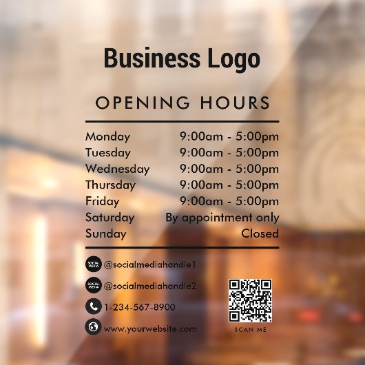 QR-Code-Logo für Geschäftszeiten öffnen Fensteraufkleber (Blatt 2)